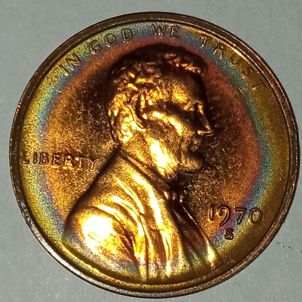 Liberty 1970 S Penny with Rainbow Tones